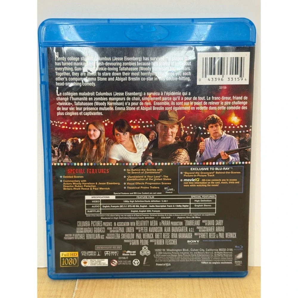 Zombieland Blu-ray Movie Woody Harrelson Jesse Eisenberg Emma Stone Horror